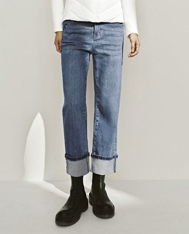  URBAN REVIVO - Quần jeans nữ ống đứng gập gấu 