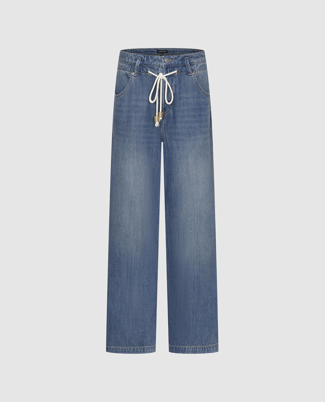 URBAN REVIVO - Quần jeans nữ ống rộng phối dây rút