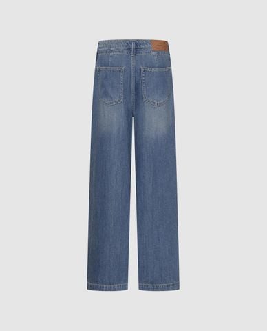  URBAN REVIVO - Quần jeans nữ ống rộng phối dây rút 