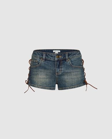  URBAN REVIVO - Quần short jeans nữ đan dây 