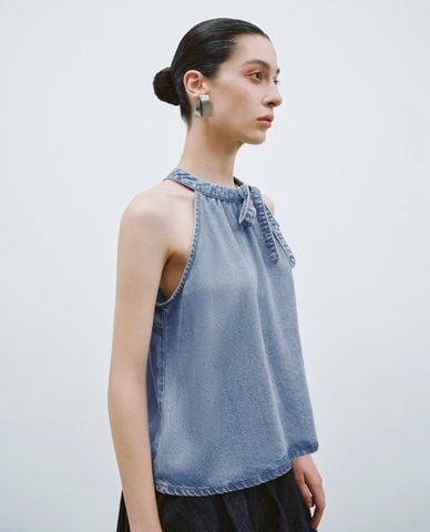  URBAN REVIVO - Áo kiểu nữ cổ yếm phối nơ 