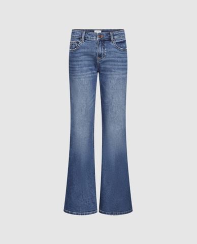 URBAN REVIVO - Quần jeans nữ ống loe wash bạc cổ điển 