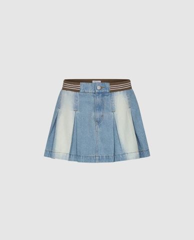  URBAN REVIVO - Chân váy denim mini xếp li 
