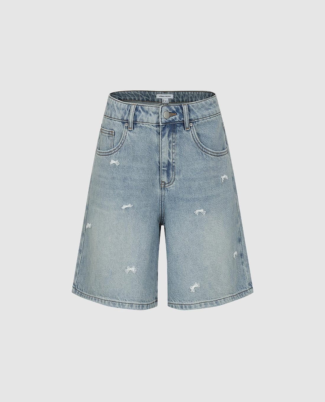 URBAN REVIVO - Quần short jeans nữ wash bạc đính nơ
