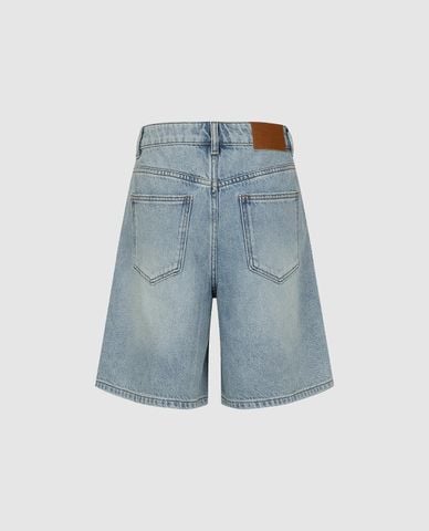  URBAN REVIVO - Quần short jeans nữ wash bạc đính nơ 