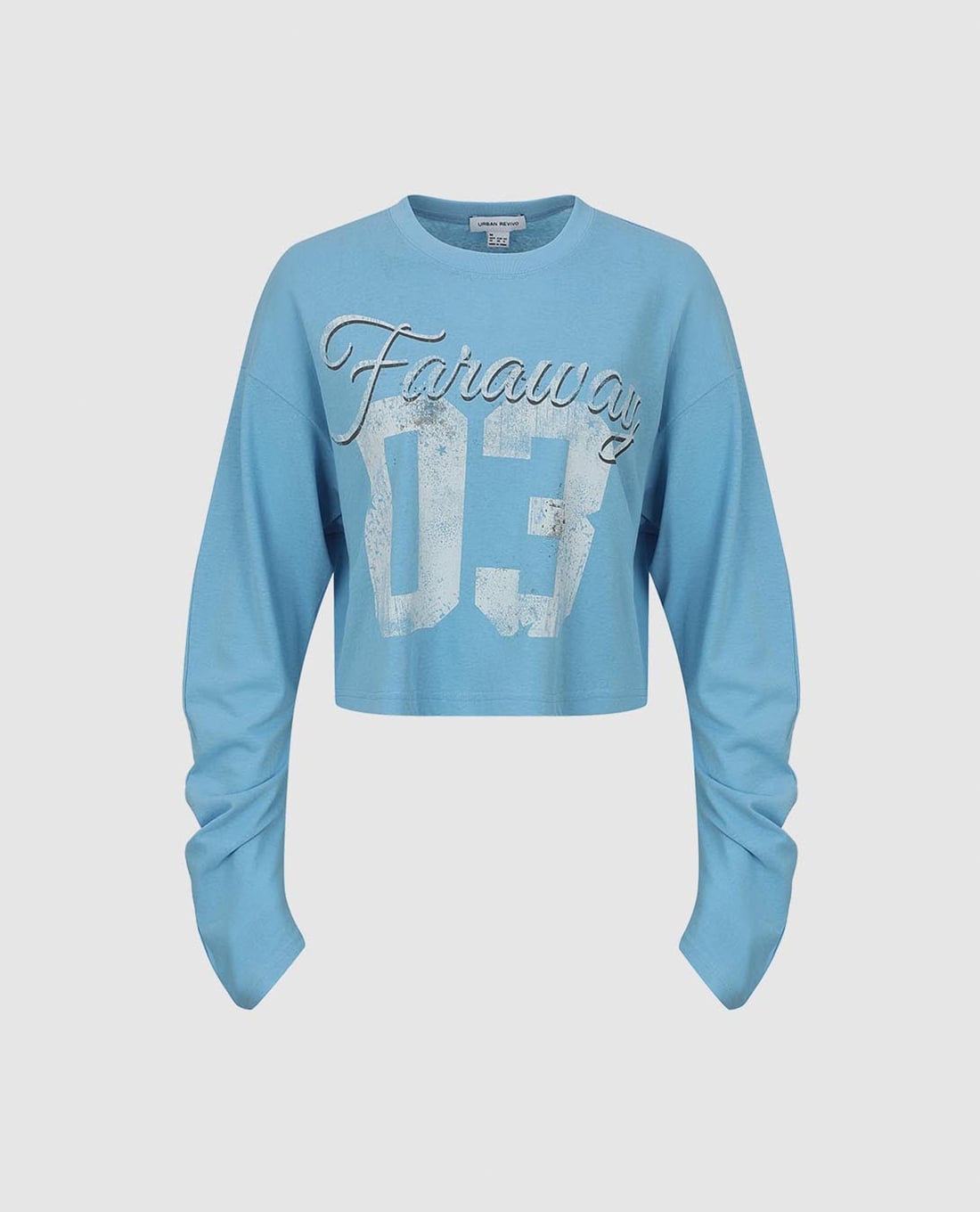 URBAN REVIVO - Áo croptop nữ cổ tròn tay dài in họa tiết