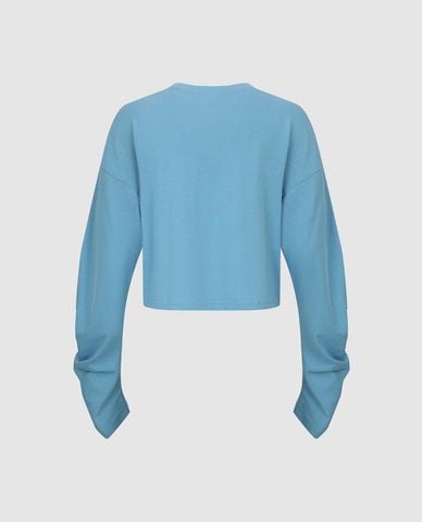  URBAN REVIVO - Áo croptop nữ cổ tròn tay dài in họa tiết 