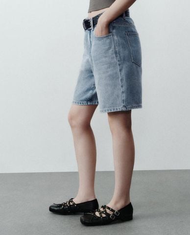  URBAN REVIVO - Quần short jeans nữ ống rộng Vogue 