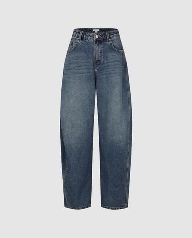  URBAN REVIVO - Quần jeans nữ ống rộng dáng cong 