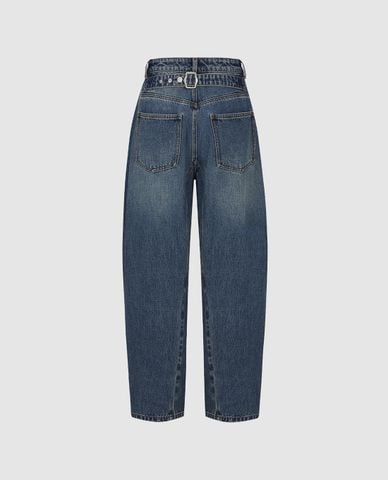  URBAN REVIVO - Quần jeans nữ ống rộng dáng cong 