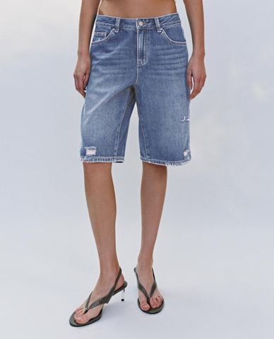  URBAN REVIVO – Quần shorts jeans nữ ngang gối thời trang 