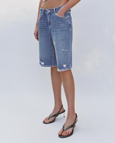  URBAN REVIVO – Quần shorts jeans nữ ngang gối thời trang 