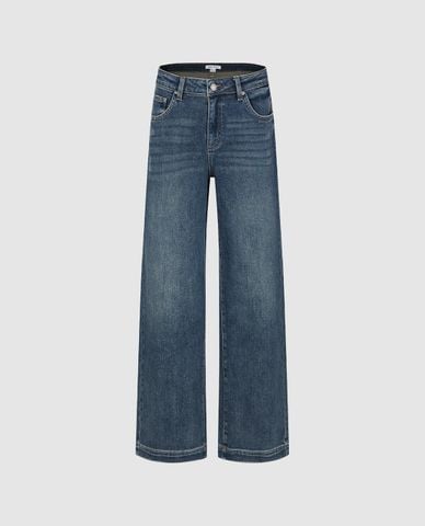  URBAN REVIVO - Quần jeans nữ ống rộng wash bạc 