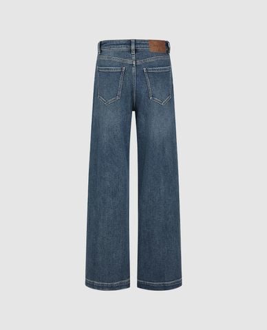  URBAN REVIVO - Quần jeans nữ ống rộng wash bạc 