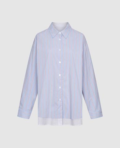  URBAN REVIVO - Áo sơ mi nữ cổ bẻ tay dài kẻ sọc 