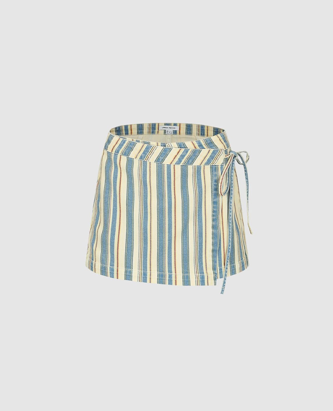 URBAN REVIVO - Quần short giả váy denim nữ kẻ sọc