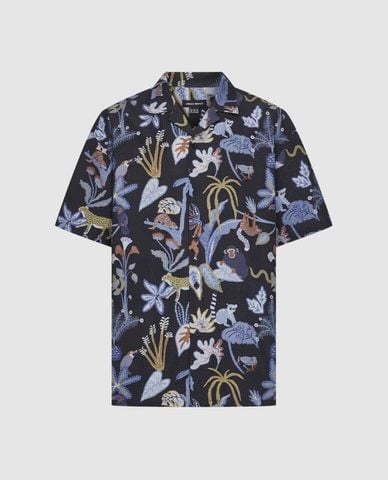  URBAN REVIVO - Áo sơ mi nam cổ bẻ tay ngắn in họa tiết 