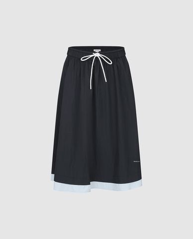  URBAN REVIVO - Chân váy phom suông midi phối dây rút 