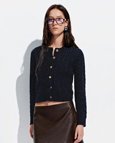  URBAN REVIVO - Áo khoác cardigan nữ cổ tròn tay dài 