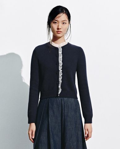  URBAN REVIVO - Áo khoác cardigan nữ tay dài viền bèo 