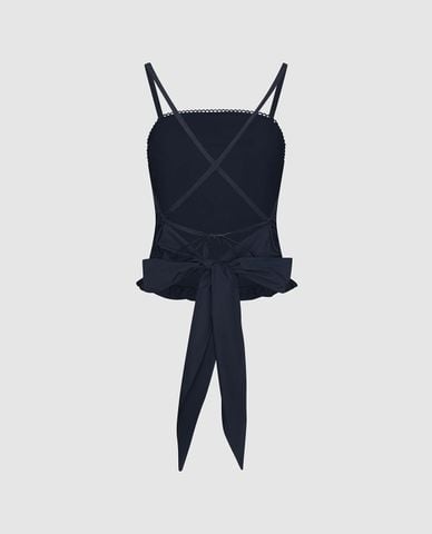  URBAN REVIVO - Áo hai dây nữ phối ren thắt nơ 
