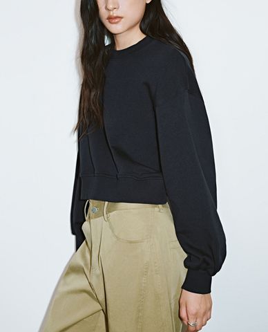  URBAN REVIVO - Áo kiểu nữ cổ tròn tay dài phối dây rút 