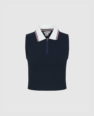  URBAN REVIVO - Áo sát nách nữ cổ bẻ phối zip 