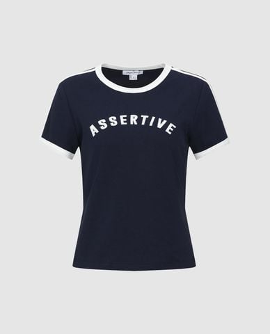  URBAN REVIVO - Áo thun nữ cổ tròn tay ngắn phối viền 