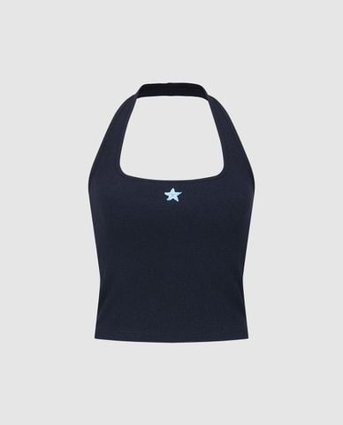  URBAN REVIVO - Áo kiểu nữ cổ yếm phom croptop 