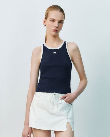  URBAN REVIVO - Áo ba lỗ nữ dệt kim phối viền 