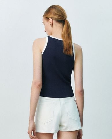  URBAN REVIVO - Áo ba lỗ nữ dệt kim phối viền 