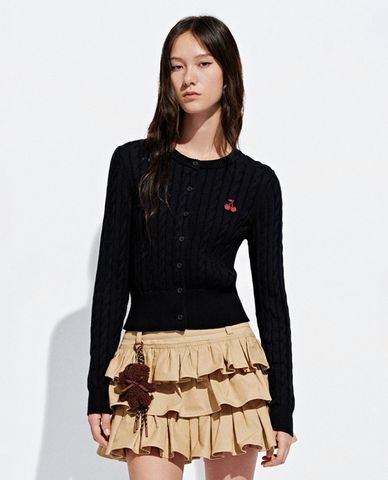  URBAN REVIVO - Áo khoác cardigan nữ dệt thừng thêu cherry 