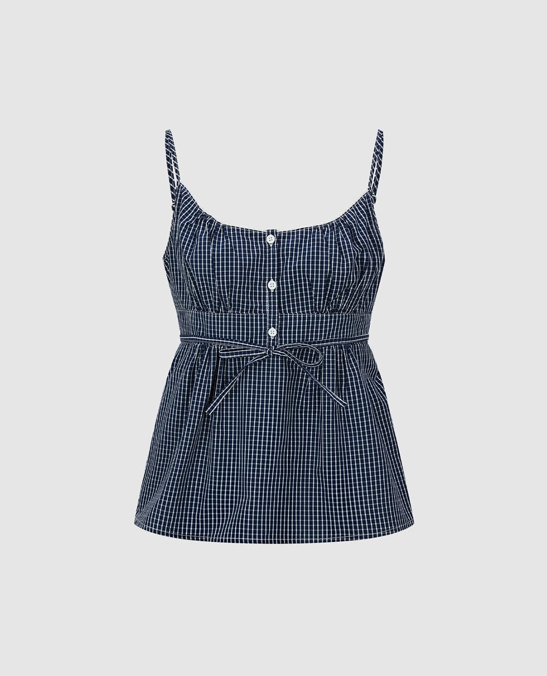 URBAN REVIVO - Áo hai dây nữ cổ vuông kẻ caro