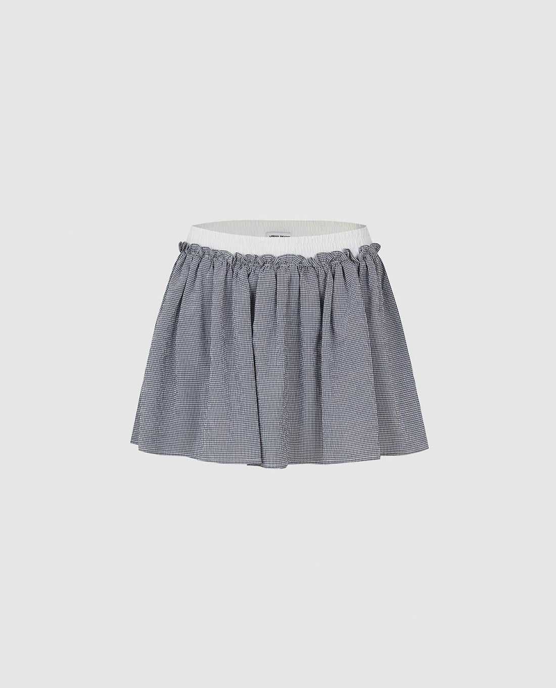 URBAN REVIVO - Chân váy chữ A mini kẻ caro phối bèo