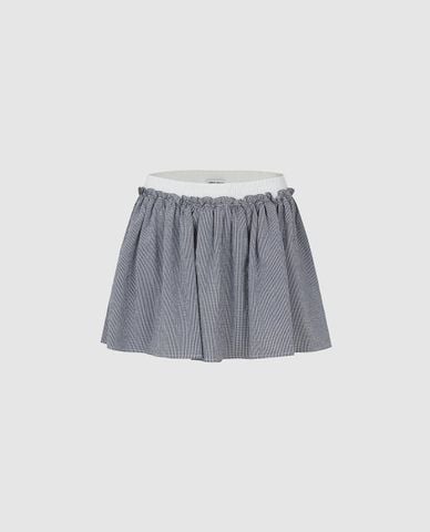  URBAN REVIVO - Chân váy chữ A mini kẻ caro phối bèo 