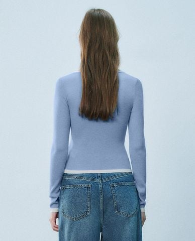  URBAN REVIVO - Áo dệt kim nữ cổ vuông tay dài viền ren 