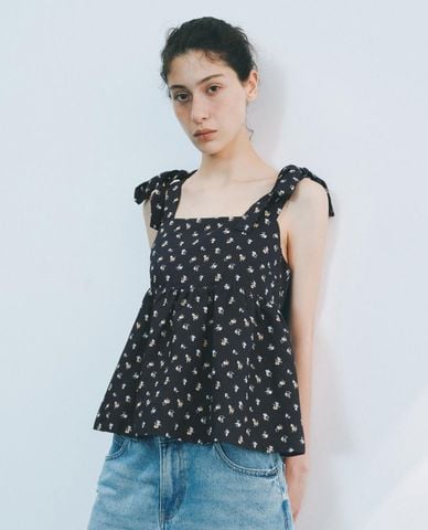  URBAN REVIVO - Áo hai dây nữ cổ vuông phối hoa nhí 