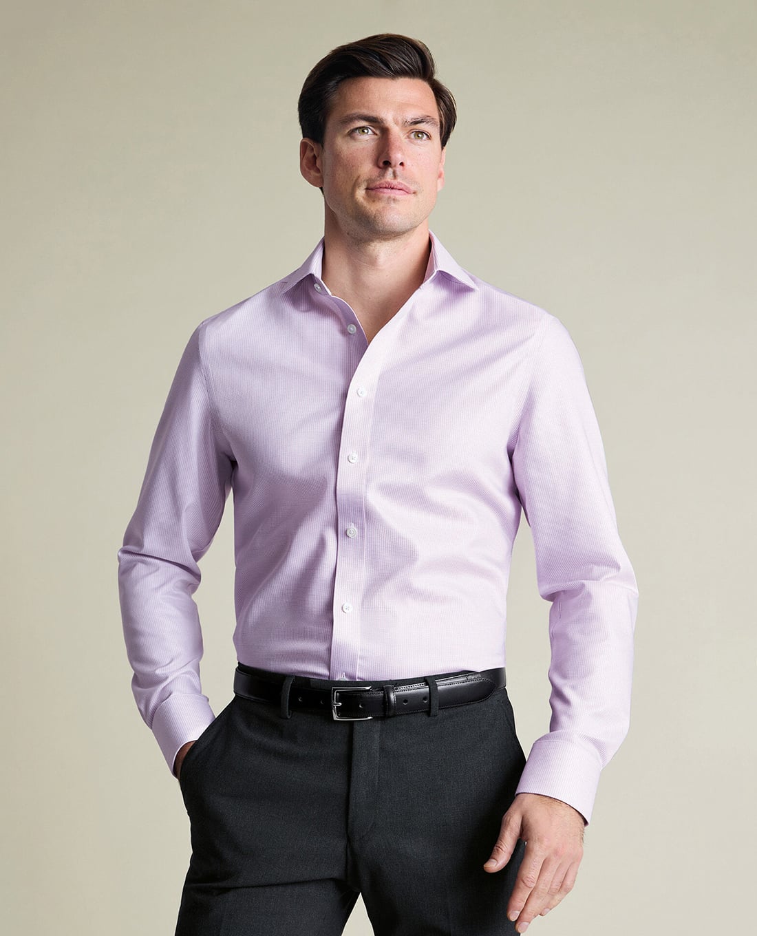 CHARLES TYRWHITT - Áo sơ mi nam cổ bẻ tay dài kẻ sọc Greenwich