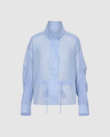  URBAN REVIVO - Áo khoác sơ mi nữ cổ trụ tay dài phối dây rút 