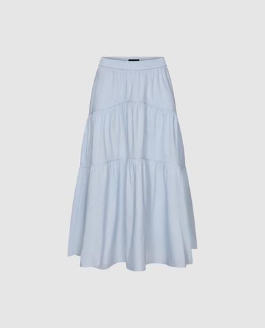  URBAN REVIVO - Chân váy chữ A midi xếp tầng lưng thun 