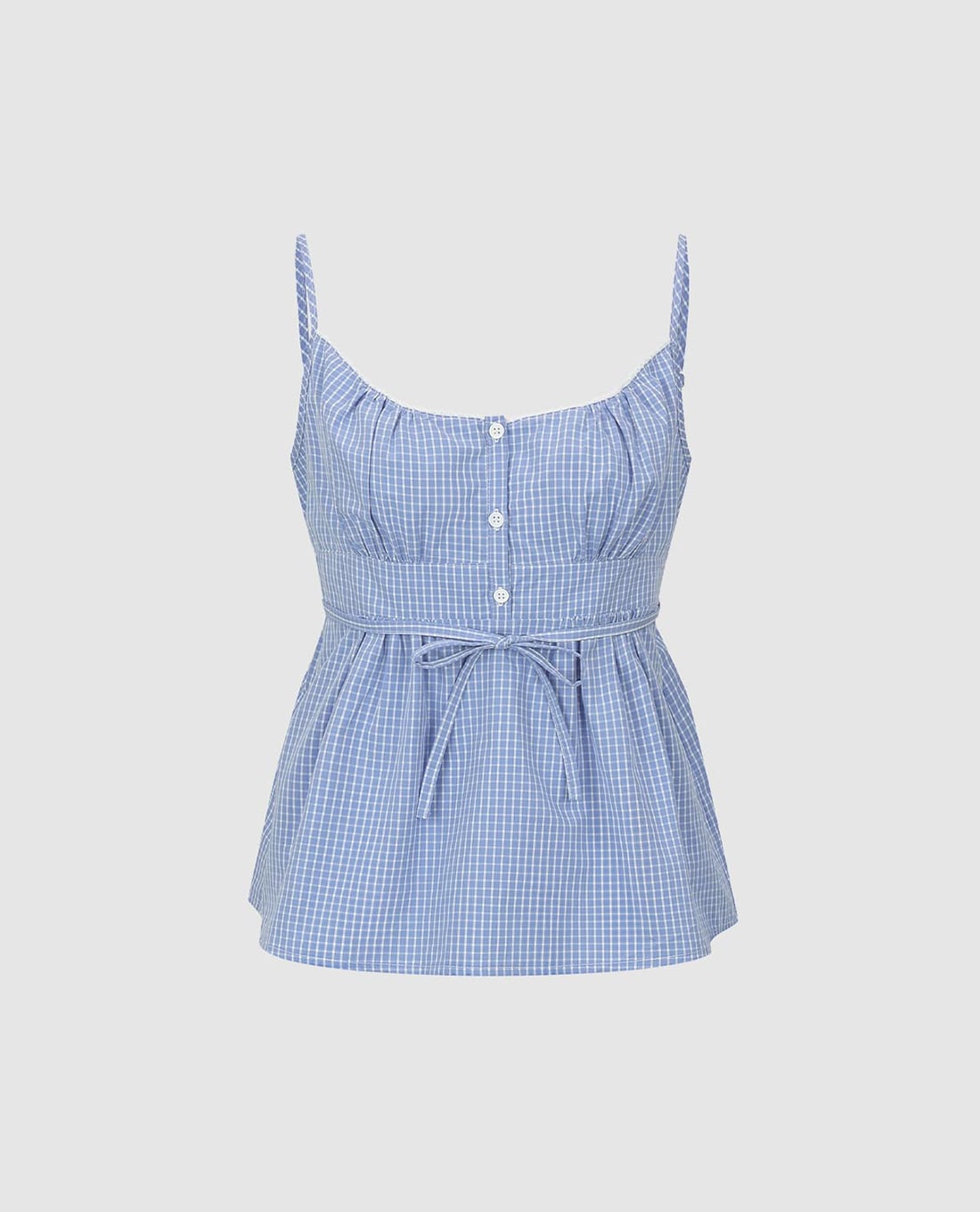 URBAN REVIVO - Áo hai dây nữ cổ vuông kẻ caro