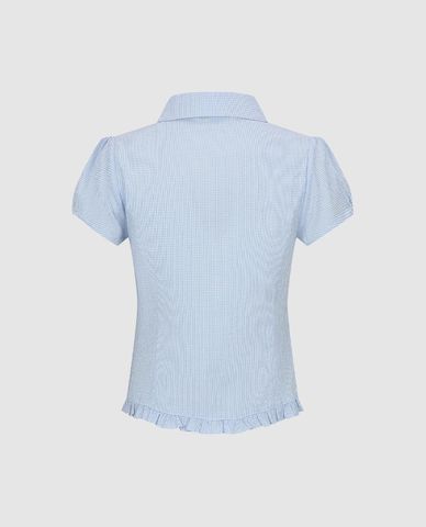  URBAN REVIVO - Áo sơ mi nữ cổ bẻ tay phồng phối bèo 
