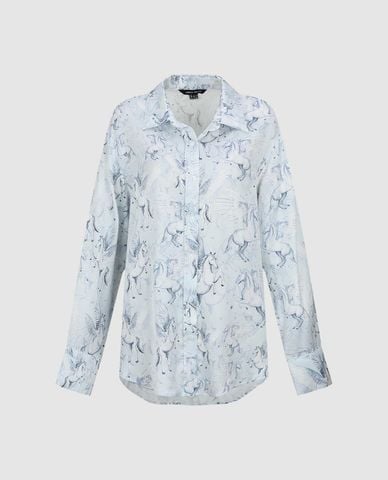  URBAN REVIVO - Áo sơ mi nữ cổ bẻ tay dài in họa tiết 