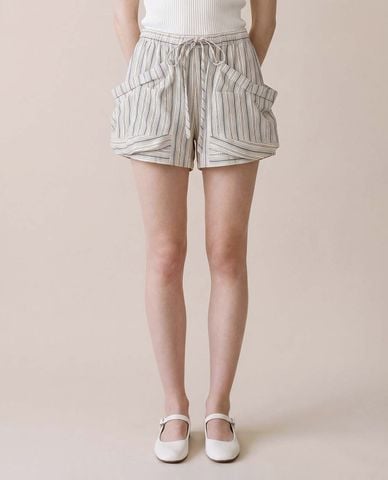  URBAN REVIVO - Quần short ngắn nữ túi phồng kẻ sọc 