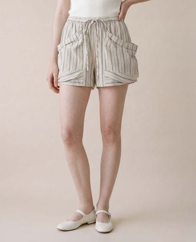  URBAN REVIVO - Quần short ngắn nữ túi phồng kẻ sọc 