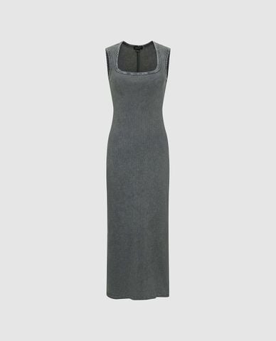  URBAN REVIVO - Đầm sát nách midi cổ vuông phom ôm 