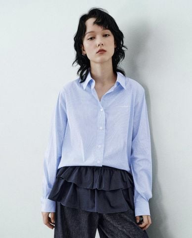  URBAN REVIVO - Áo sơ mi nữ cổ bẻ tay dài kẻ caro 