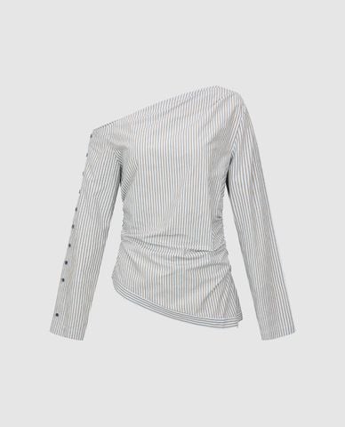  URBAN REVIVO - Áo trễ vai nữ tay dài kẻ sọc 