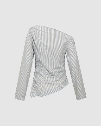  URBAN REVIVO - Áo trễ vai nữ tay dài kẻ sọc 