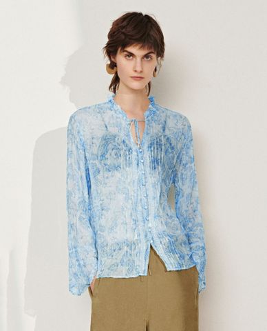  URBAN REVIVO - Áo sơ mi nữ tay dài phối bèo 